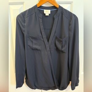 ANTHROPOLOGIE Maeve Curran Surplice Faux Wrap Top in Black Size 2